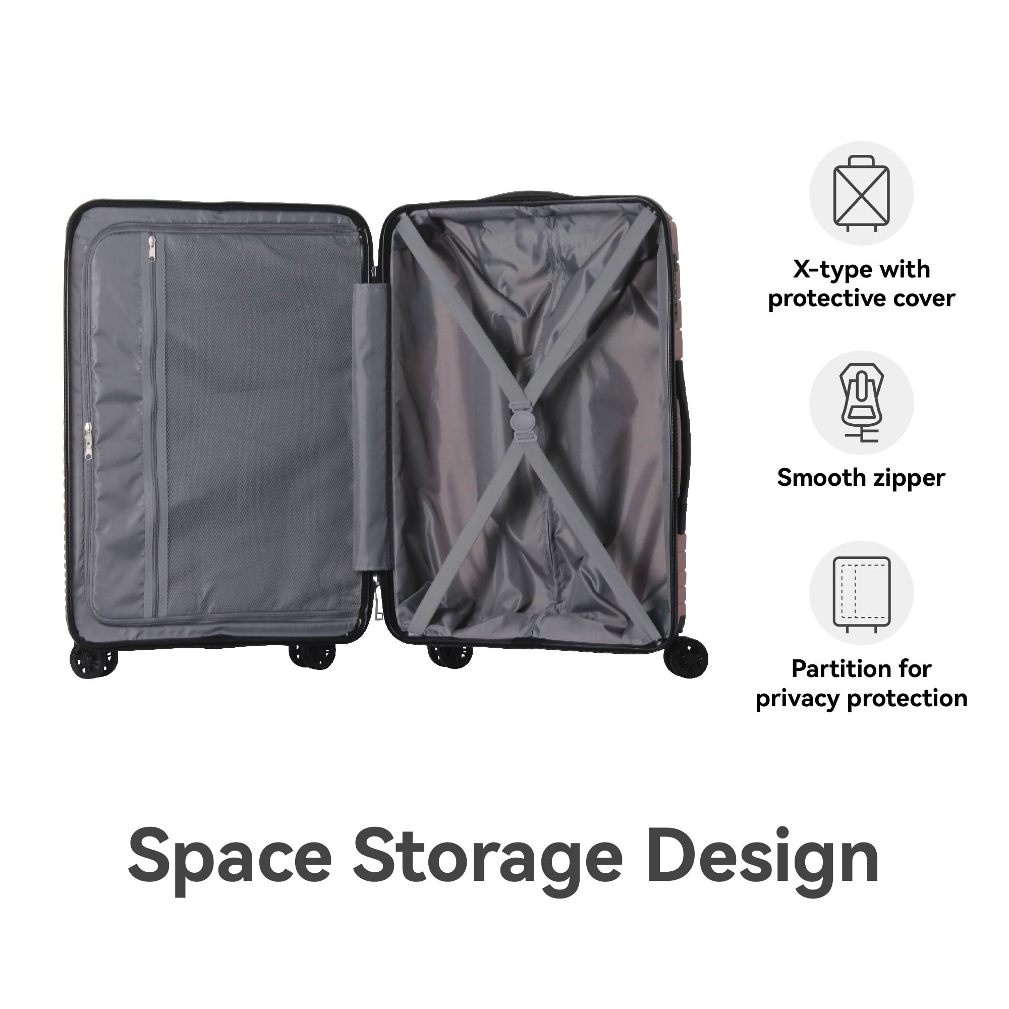 Luggage Set 3 Piece, PP Hardshell Carry On Suitcase With Spinner Wheels & TSA Lock, Lightweight Suitcases For Business, Trip, (20"/24"/28"), Pink_voghion.com